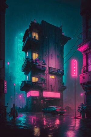 Bâtiment solitaire, vaporwave par Hive Arts Studio sur toile, affiche, papier peint et plus d'impression -6663586292089448029