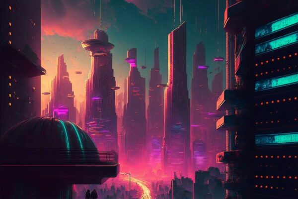 Timelapse in a night city #3, vaporwave, retro-futurism by Hive Arts Studio on canvas, poster, wallpaper and more impression 727265126600069653