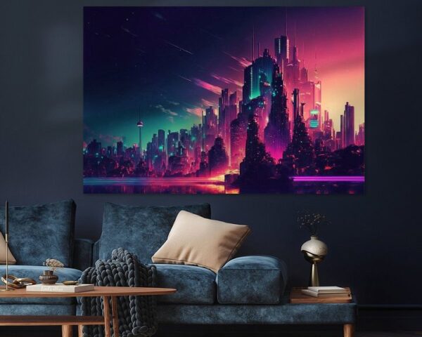 Timelapse in a night city #2, vaporwave, retro-futurism by Hive Arts Studio on canvas, poster, wallpaper and more impression -7802157404397901911