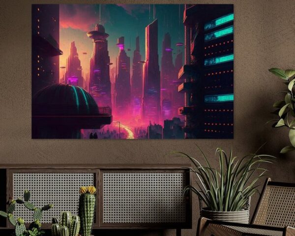 Timelapse in a night city #3, vaporwave, retro-futurism by Hive Arts Studio on canvas, poster, wallpaper and more impression -7730529504428899064