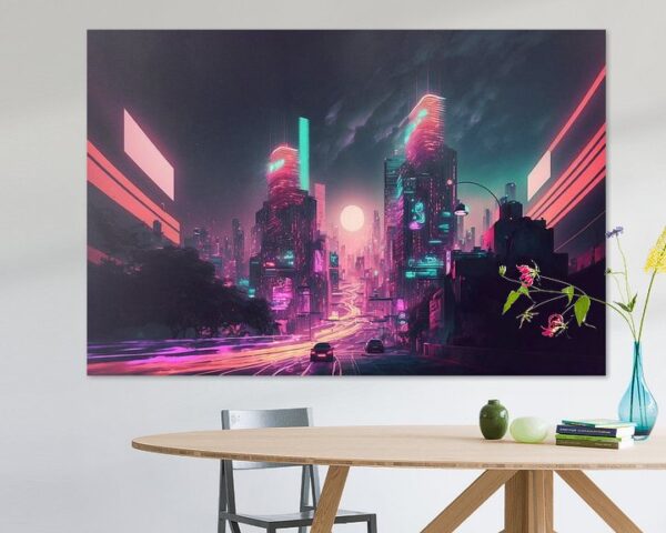 Timelapse in a night city, vaporwave, retro-futurism by Hive Arts Studio on canvas, poster, wallpaper and more impression -2269062204797805955