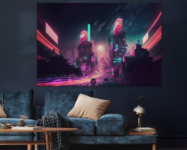 Timelapse in a night city, vaporwave, retro-futurism by Hive Arts Studio on canvas, poster, wallpaper and more impression -7143730926065397033