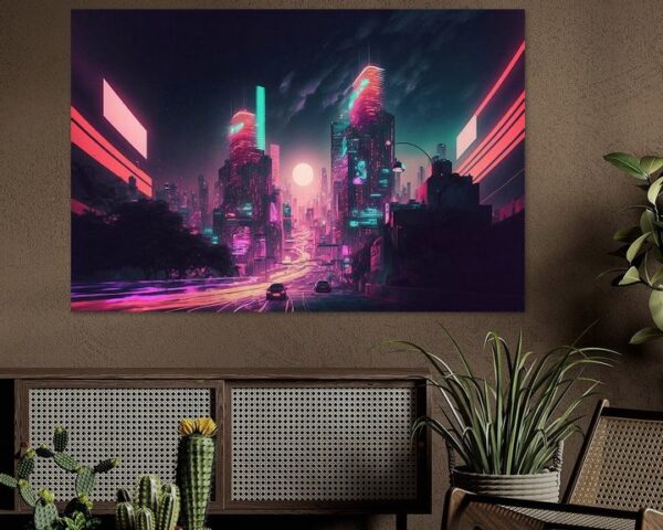 Timelapse in a night city, vaporwave, retro-futurism by Hive Arts Studio on canvas, poster, wallpaper and more impression 3590848287716780625