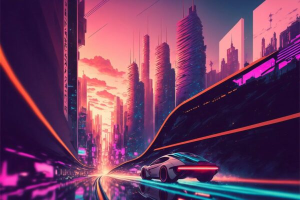 Cyber-speed, hyper-lapse, vaporwave door Hive Arts Studio op canvas, poster, behang en meer impressie 68a467cbe1b2
