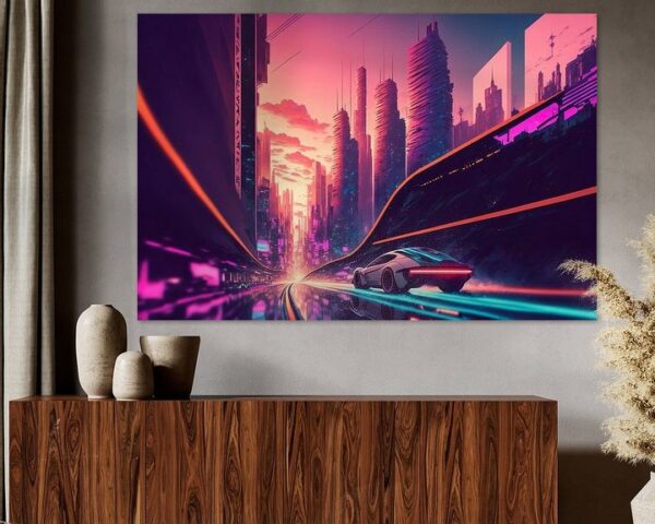 Cyber-speed, hyper-lapse, vaporwave door Hive Arts Studio op canvas, poster, behang en meer impressie 12386c142081