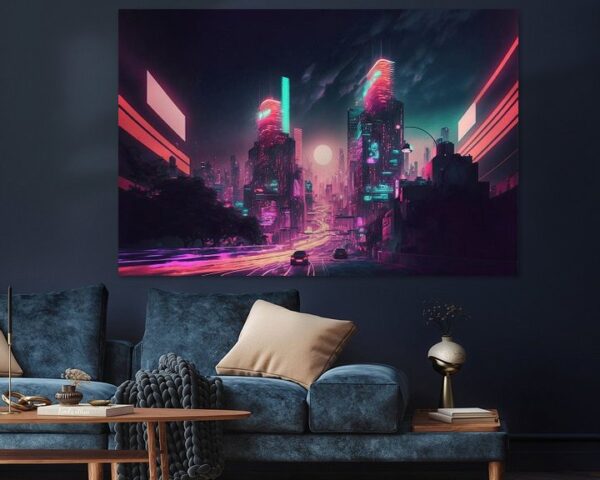 Timelapse in een nachtelijke stad, vaporwave, retro-futurisme - Afbeelding 3