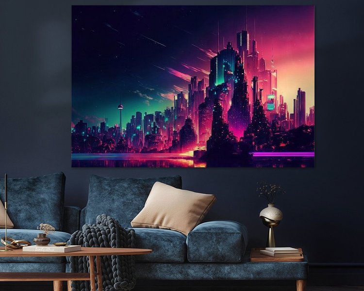 Timelapse in a night city #2, vaporwave, retro-futurism by Hive Arts Studio on canvas, poster, wallpaper and more impression 68328d0e0d14