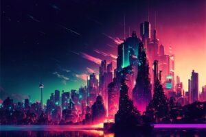 Timelapse in a night city #2, vaporwave, retro-futurism by Hive Arts Studio on canvas, poster, wallpaper and more impression e245f99213d7