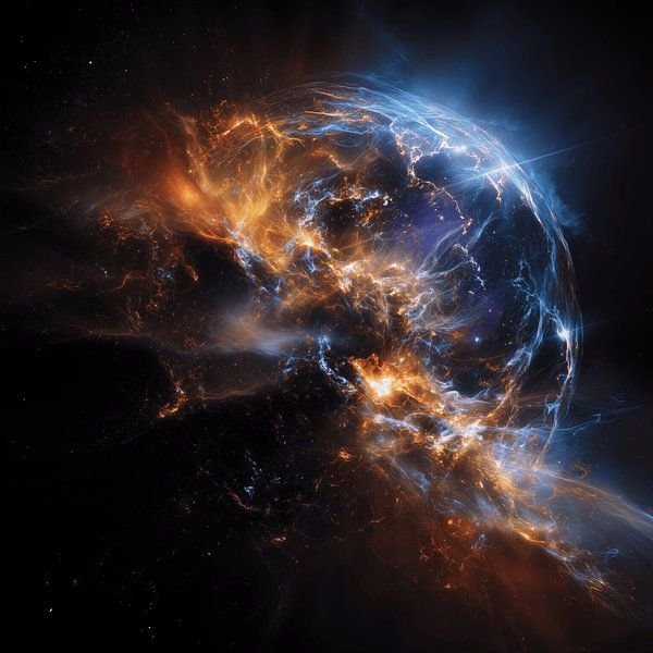 Abstract wall art: a burst of warm and cool cosmic colour, by Hive Arts Studio
