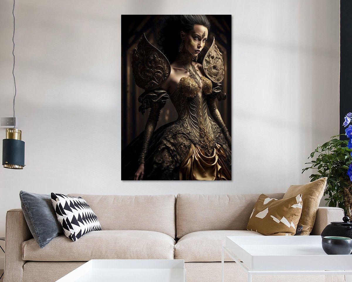 Mode, Avantgarde, Hexe im goldenen Hochzeitskleid 4 Fashion, Avant Garde, Witch in Golden Wedding Dress by Hive Arts Studio on canvas, poster, wallpaper and more impression 11277ce0321e