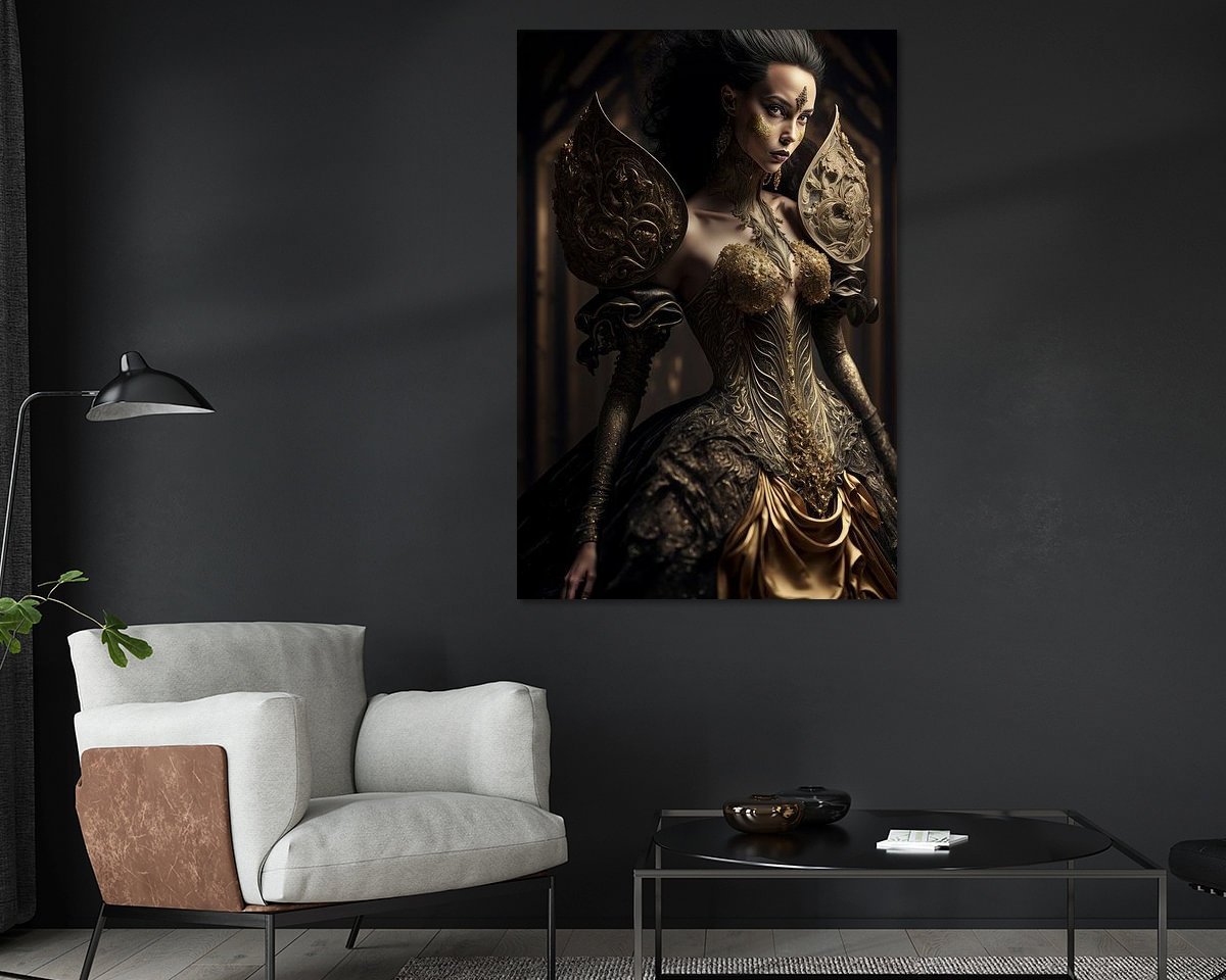 Mode, Avantgarde, Hexe im goldenen Hochzeitskleid 2 Fashion, Avant Garde, Witch in Golden Wedding Dress by Hive Arts Studio on canvas, poster, wallpaper and more impression 89e7f736015a